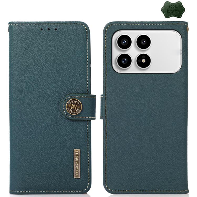 

For Redmi K90/Poco F8 Pro KHAZNEH Custer Texture RFID Genuine Leather Phone Case(Green)