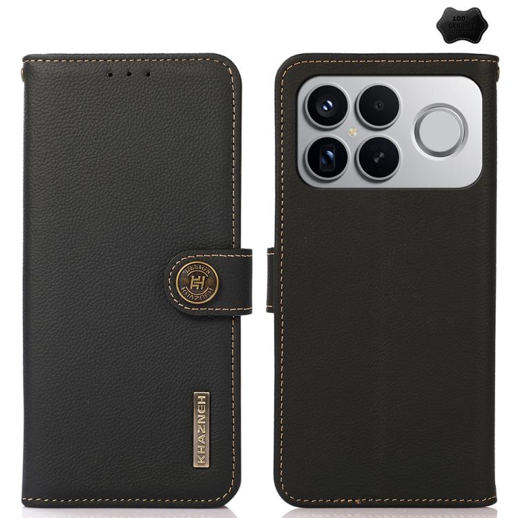

For Redmi K90 Pro Max/Poco F8 Ultra KHAZNEH Custer Texture RFID Genuine Leather Phone Case(Black)