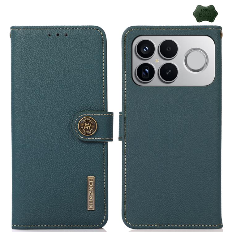 

For Redmi K90 Pro Max/Poco F8 Ultra KHAZNEH Custer Texture RFID Genuine Leather Phone Case(Green)