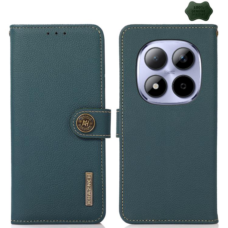

For Redmi Note 15 Pro 4G Global 163.2mm KHAZNEH Custer Texture RFID Genuine Leather Phone Case(Green)