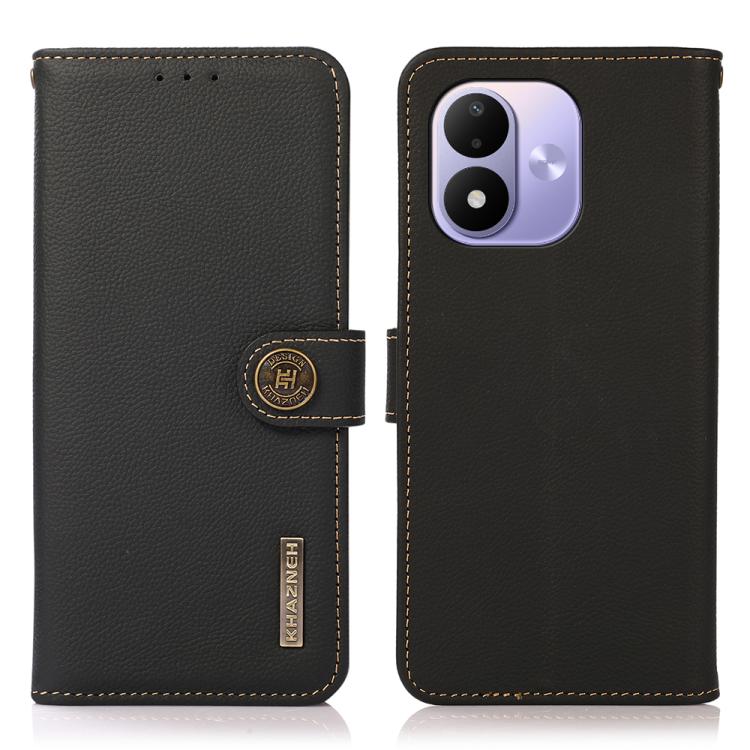 For Redmi Note 17 4G Global 171mm KHAZNEH Custer Texture RFID Genuine Leather Phone Case(Black)