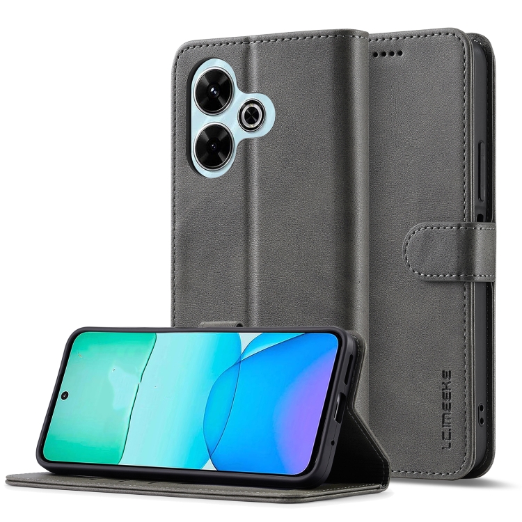 

For Redmi 13 4G LC.IMEEKE Calf Texture Leather Phone Case(Grey)