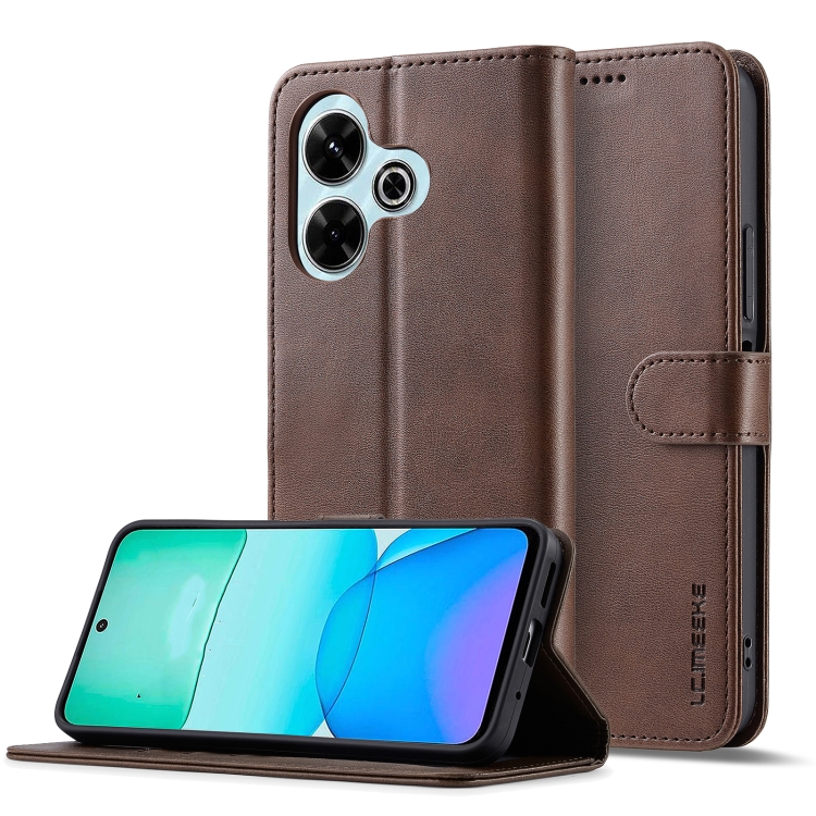 

For Redmi 13 4G LC.IMEEKE Calf Texture Leather Phone Case(Coffee)