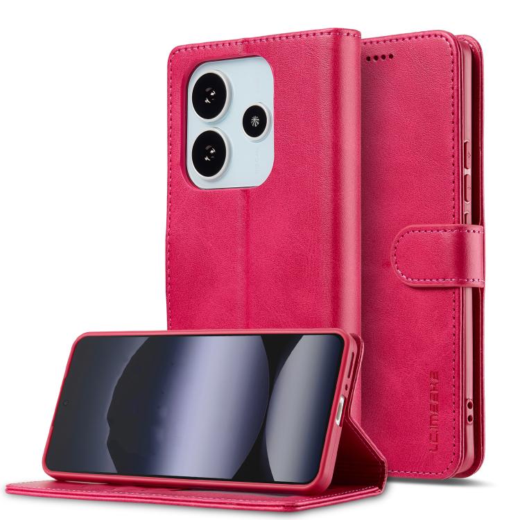 

For Redmi Note 14 4G 164.84mm LC.IMEEKE Calf Texture Leather Phone Case(Red)