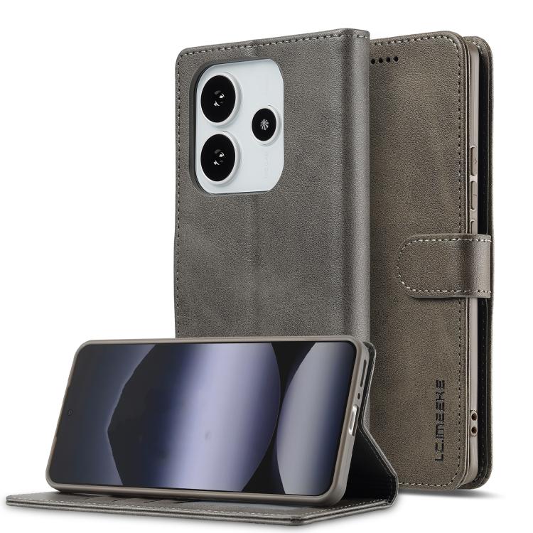 

For Redmi Note 14 4G 164.84mm LC.IMEEKE Calf Texture Leather Phone Case(Grey)