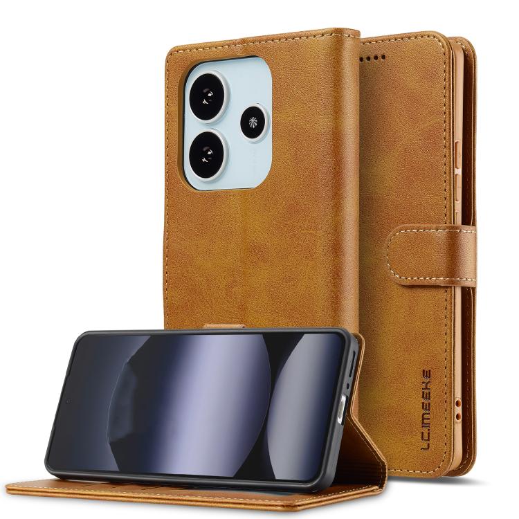

For Redmi Note 14 4G 164.84mm LC.IMEEKE Calf Texture Leather Phone Case(Brown)