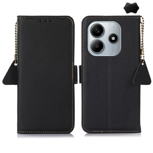 

For Redmi Note 14 5G Side-Magnetic TJ Genuine Leather RFID Phone Case(Black)