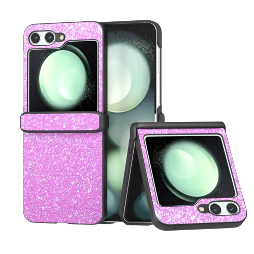 

For Samsung Galaxy Z Flip6 Three Parts Colorful Glitter Powder Shockproof Phone Case(Dark Pink)