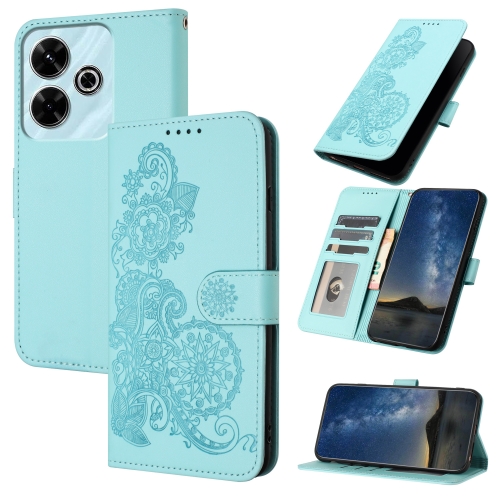 

For Redmi 13 4G Datura Flower Embossed Flip Leather Phone Case(Light Blue)