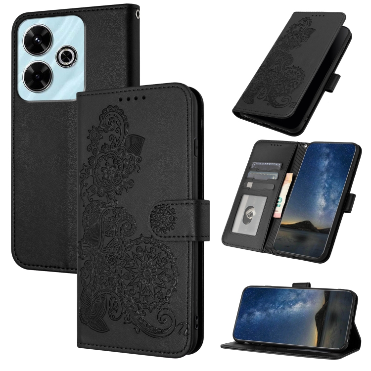 

For Redmi 13 4G Datura Flower Embossed Flip Leather Phone Case(Black)