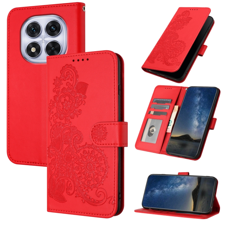 

For Redmi Note 14 Pro 5G Datura Flower Embossed Flip Leather Phone Case(Red)