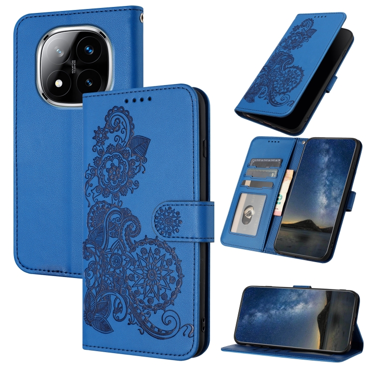 

For Redmi Note 14 Pro+ 5G Datura Flower Embossed Flip Leather Phone Case(Blue)