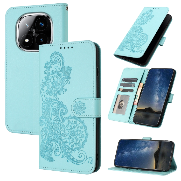 

For Redmi Note 14 Pro+ 5G Datura Flower Embossed Flip Leather Phone Case(Light Blue)