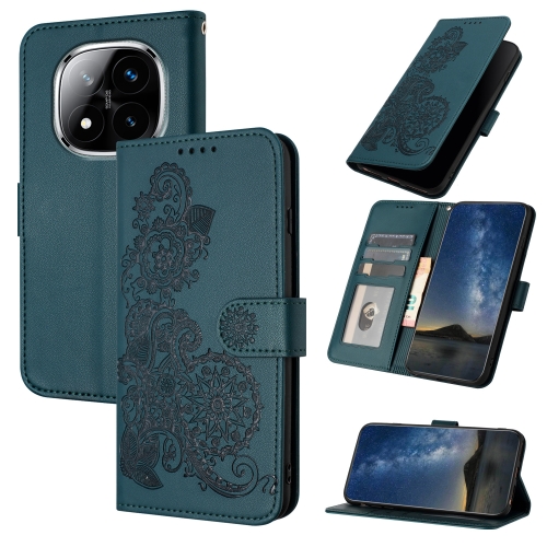 

For Redmi Note 14 Pro+ 5G Datura Flower Embossed Flip Leather Phone Case(Dark Green)