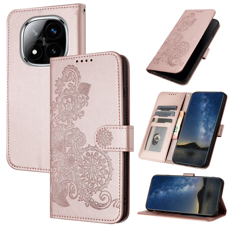 

For Redmi Note 14 Pro+ 5G Datura Flower Embossed Flip Leather Phone Case(Rose Gold)