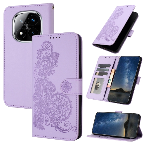 

For Redmi Note 14 Pro+ 5G Datura Flower Embossed Flip Leather Phone Case(Purple)