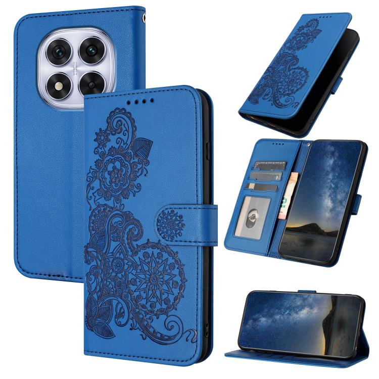 

For Redmi Note 14 Pro 4G Datura Flower Embossed Flip Leather Phone Case(Blue)