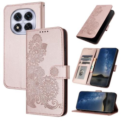 

For Redmi Note 14 Pro 4G Datura Flower Embossed Flip Leather Phone Case(Rose Gold)