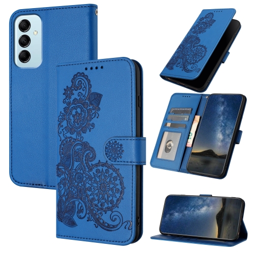 

For Samsung Galaxy M14 5G / F14 5G Datura Flower Embossed Flip Leather Phone Case(Blue)