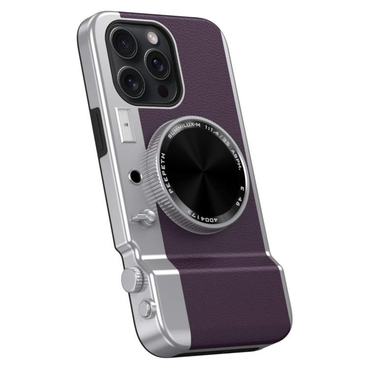 

For iPhone 15 Pro Max 3D Retro Bluetooth Camera Magsafe Mirror Phone Case(Dark Purple)