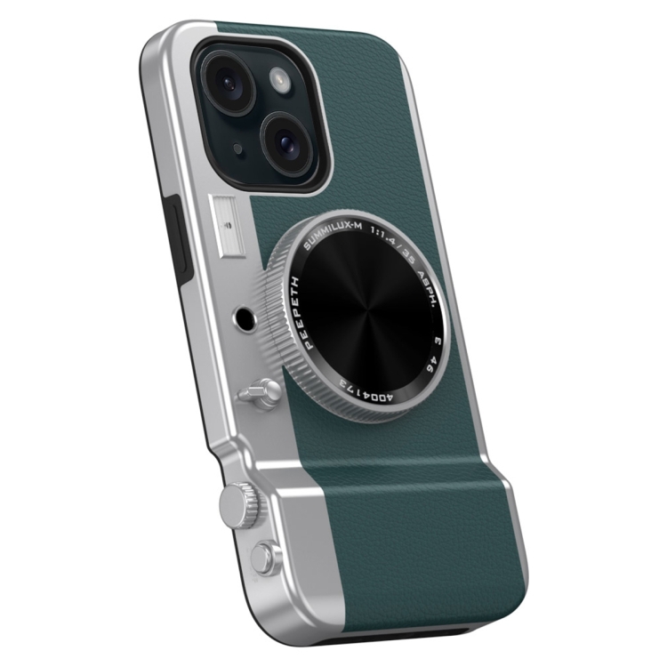 

For iPhone 14 3D Retro Bluetooth Camera Magsafe Mirror Phone Case(Dark Green)