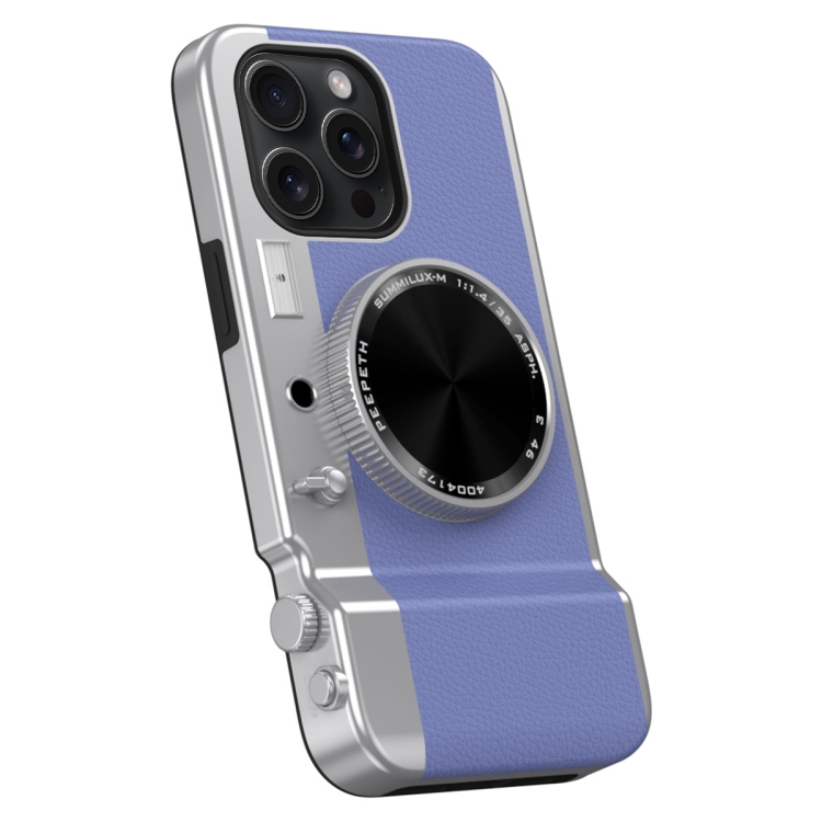 

For iPhone 12 Pro Max 3D Retro Bluetooth Camera Magsafe Mirror Phone Case(Purple Blue)