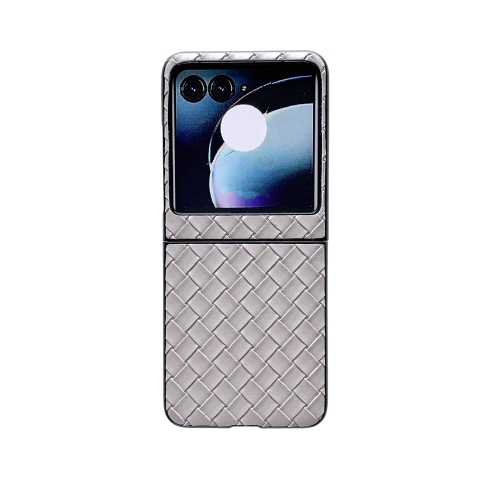 

For Motorola Razr 50 Woven Texture Folding PU Phone Case(Silver)