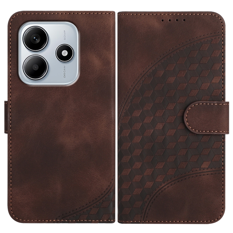 

For Redmi Note 14 5G Elephant Head Embossed Phone Leather Case with Lanyard(Coffee)