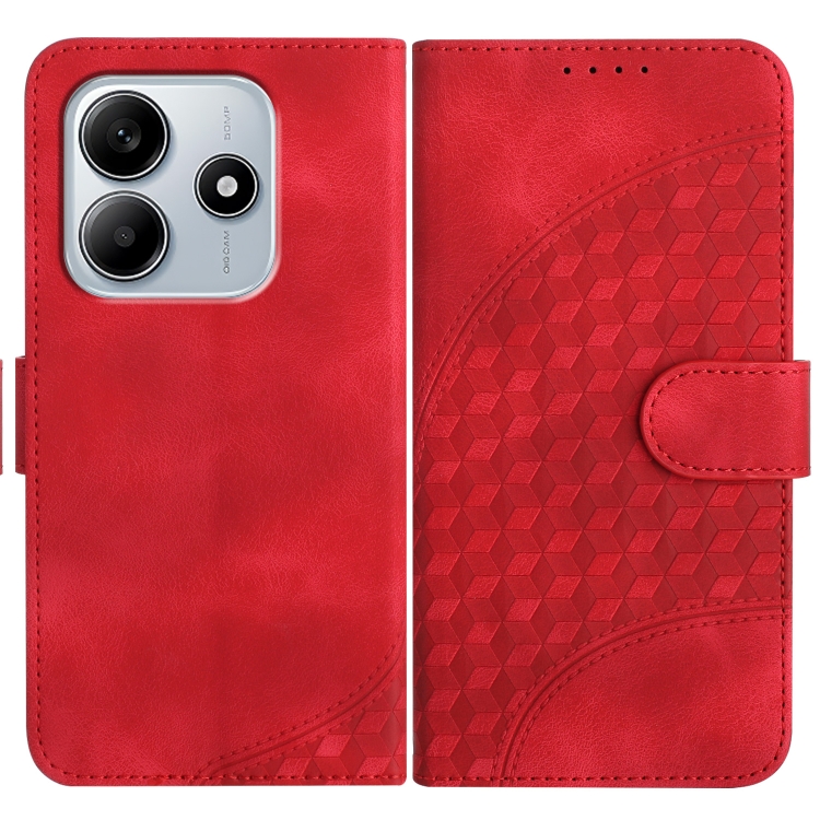 

For Redmi Note 14 5G Elephant Head Embossed Phone Leather Case with Lanyard(Red)