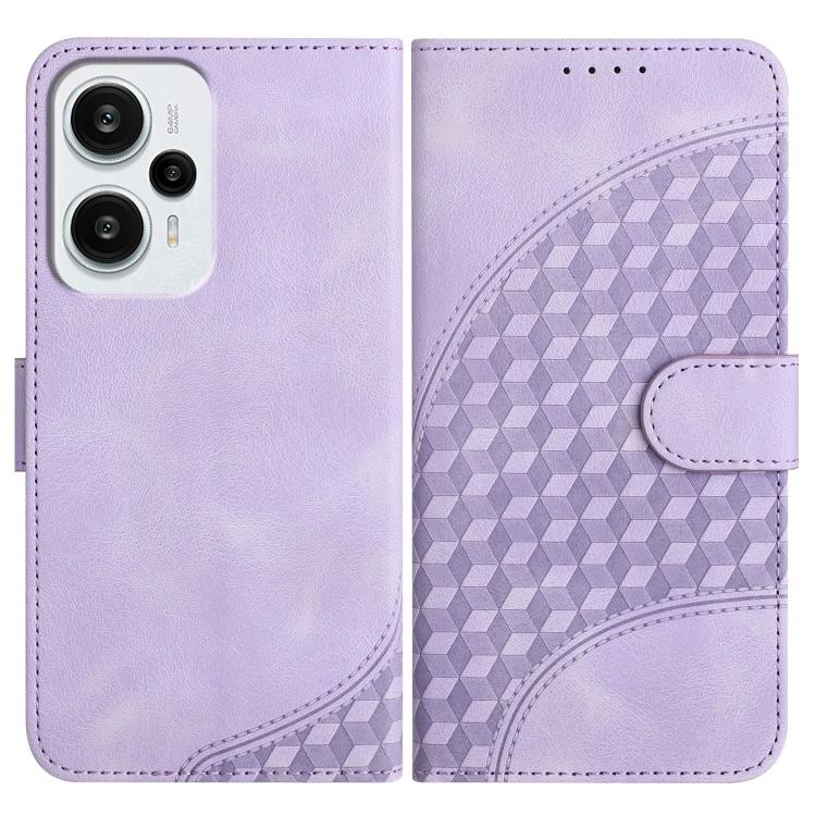 

For Redmi Note 12 Turbo / Xiaomi Poco F5 Elephant Head Embossed Phone Leather Case with Lanyard(Light Purple)