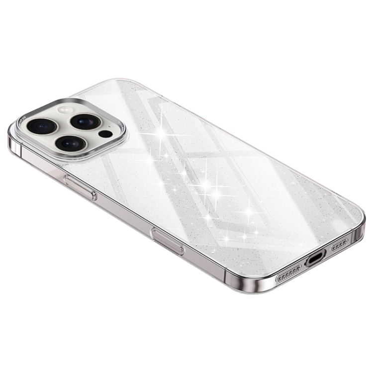 

For iPhone 15 Pro Max Electroplated PC Hybrid Glitter Glass Phone Case(Transparent)