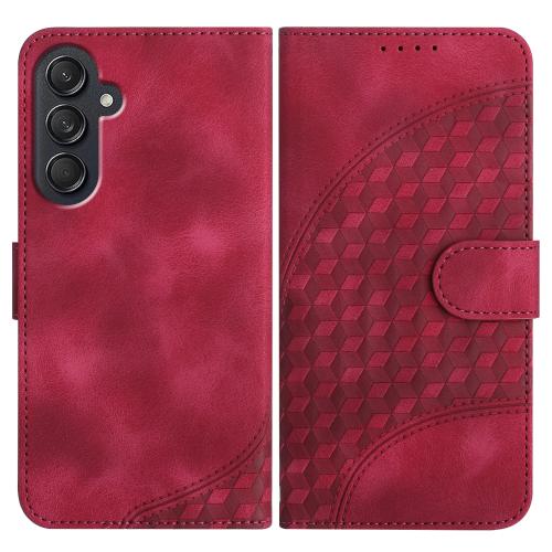 

For Samsung Galaxy M35 Elephant Head Embossed Phone Leather Case with Lanyard(Rose Red)