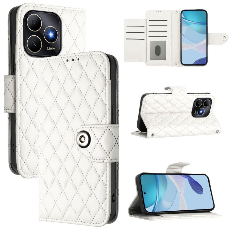 

For Huawei Enjoy 80s 4G Rhombic Texture Flip Leather Phone Case with Lanyard(White)