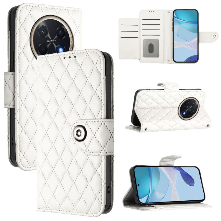 

For Huawei Pura 90 Pro Max 5G Rhombic Texture Flip Leather Phone Case with Lanyard(White)