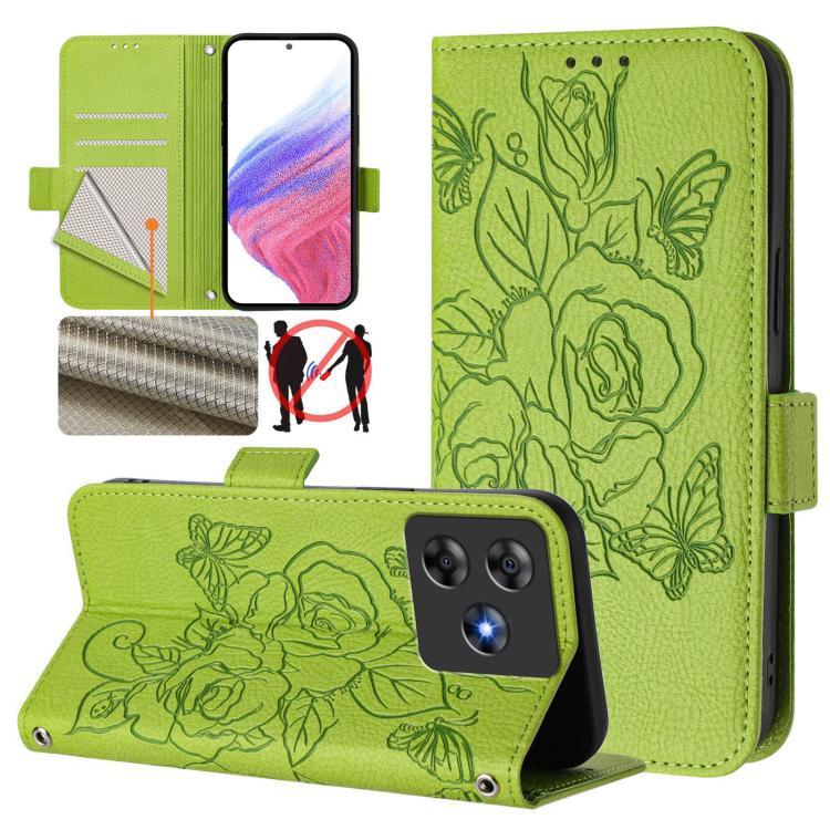 

For Blackview Wave 8C Embossed Rose RFID Anti-theft Leather Phone Case(Green)