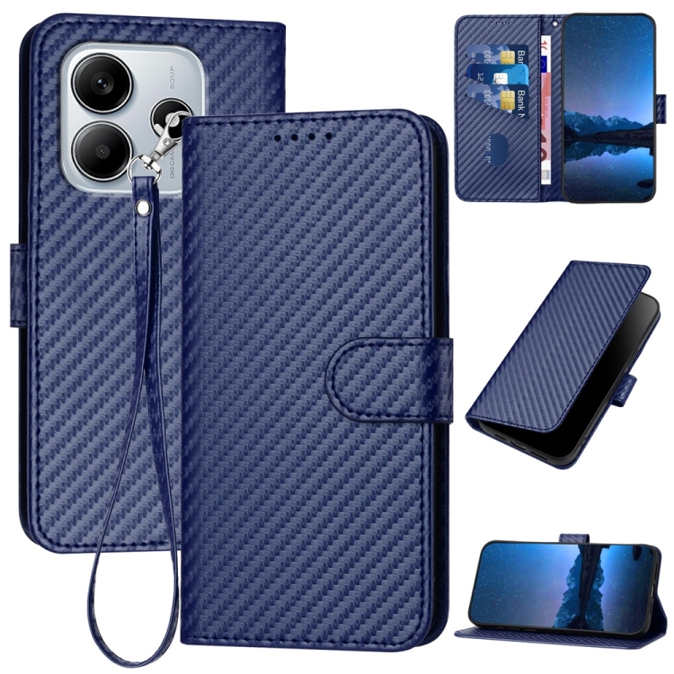 

For Redmi Note 14 5G YX0070 Carbon Fiber Buckle Leather Phone Case with Lanyard(Royal Blue)