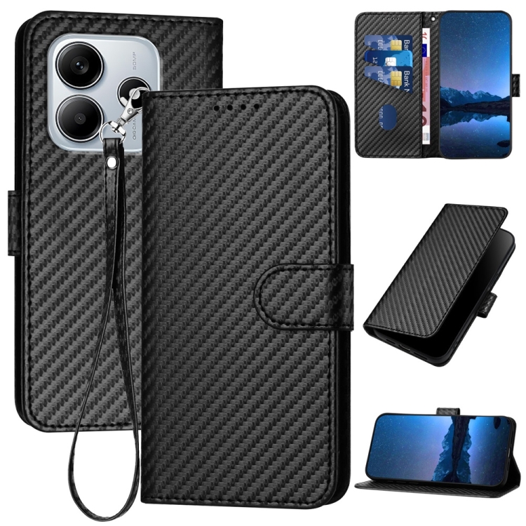 

For Redmi Note 14 5G YX0070 Carbon Fiber Buckle Leather Phone Case with Lanyard(Black)