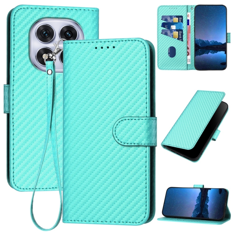 

For Redmi Note 14 Pro 5G YX0070 Carbon Fiber Buckle Leather Phone Case with Lanyard(Light Blue)
