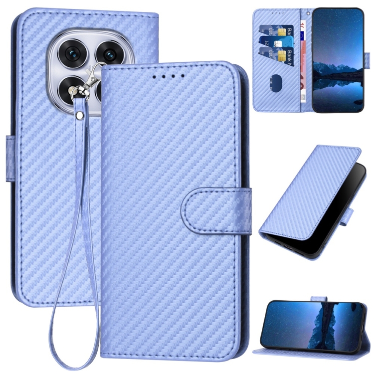 

For Redmi Note 14 Pro 5G YX0070 Carbon Fiber Buckle Leather Phone Case with Lanyard(Light Purple)