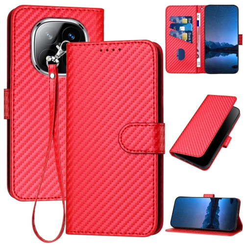 

For Redmi Note 14 Pro+ 5G YX0070 Carbon Fiber Buckle Leather Phone Case with Lanyard(Red)