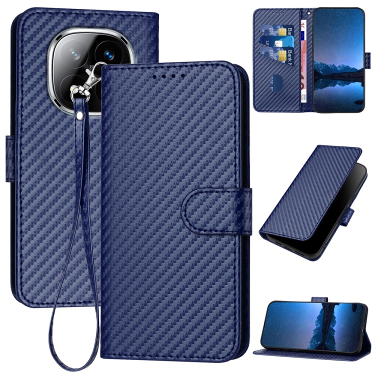 

For Redmi Note 14 Pro+ 5G YX0070 Carbon Fiber Buckle Leather Phone Case with Lanyard(Royal Blue)