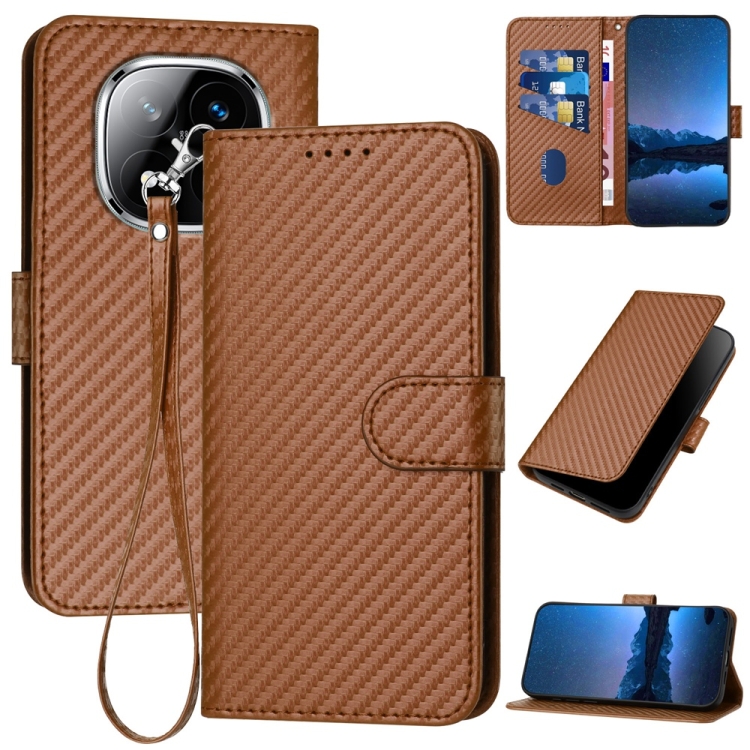 

For Redmi Note 14 Pro+ 5G YX0070 Carbon Fiber Buckle Leather Phone Case with Lanyard(Coffee)