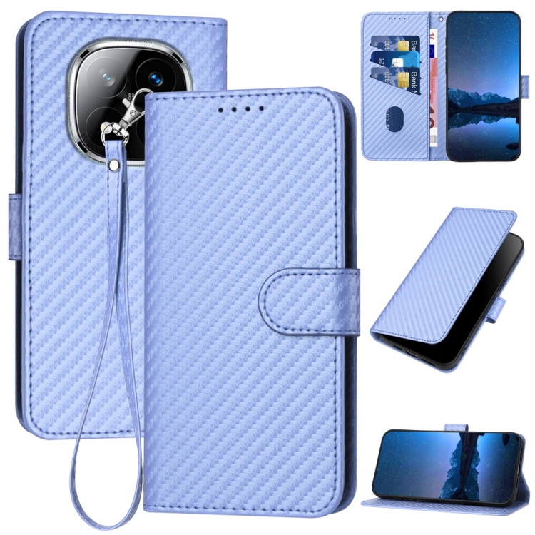 

For Redmi Note 14 Pro+ 5G YX0070 Carbon Fiber Buckle Leather Phone Case with Lanyard(Light Purple)