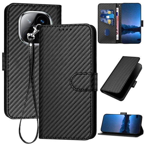 

For Redmi Note 14 Pro+ 5G YX0070 Carbon Fiber Buckle Leather Phone Case with Lanyard(Black)