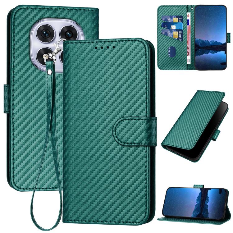 

For Redmi Note 14 Pro 4G YX0070 Carbon Fiber Buckle Leather Phone Case with Lanyard(Dark Green)