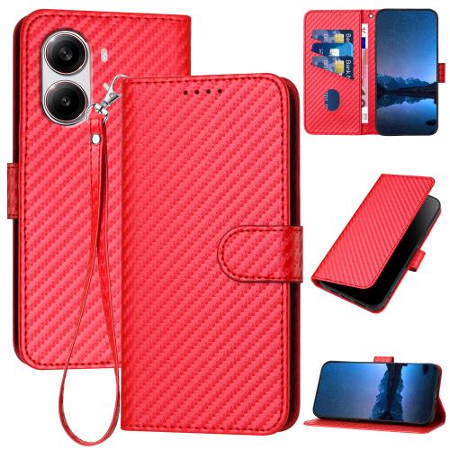 

For Redmi Turbo 4 / Xiaomi Poco X7 Pro YX0070 Carbon Fiber Buckle Leather Phone Case with Lanyard(Red)