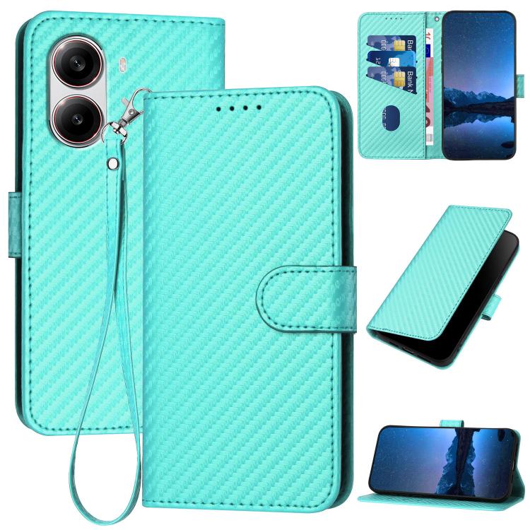 

For Redmi Turbo 4 / Xiaomi Poco X7 Pro YX0070 Carbon Fiber Buckle Leather Phone Case with Lanyard(Light Blue)
