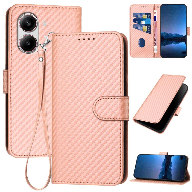 

For Redmi Turbo 4 / Xiaomi Poco X7 Pro YX0070 Carbon Fiber Buckle Leather Phone Case with Lanyard(Pink)