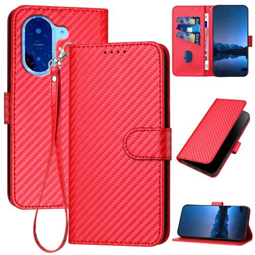 

For Redmi A5 4G 171.7mm / Xiaomi Poco C71 YX0070 Carbon Fiber Buckle Leather Phone Case with Lanyard(Red)