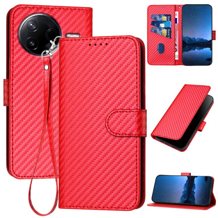 

For Redmi K80 / Xiaomi Poco F7 Pro YX0070 Carbon Fiber Buckle Leather Phone Case with Lanyard(Red)